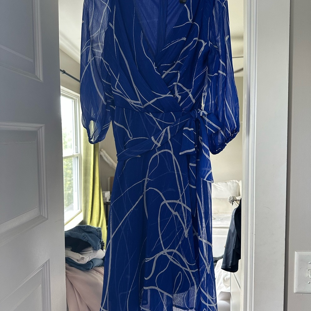 DKNY blue and white wrap Dress- 4